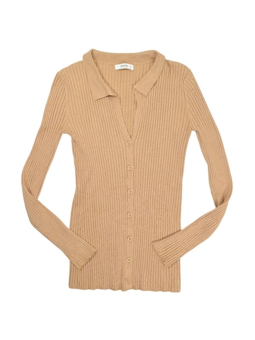 Dissh Rib Knit Cardigan in Camel